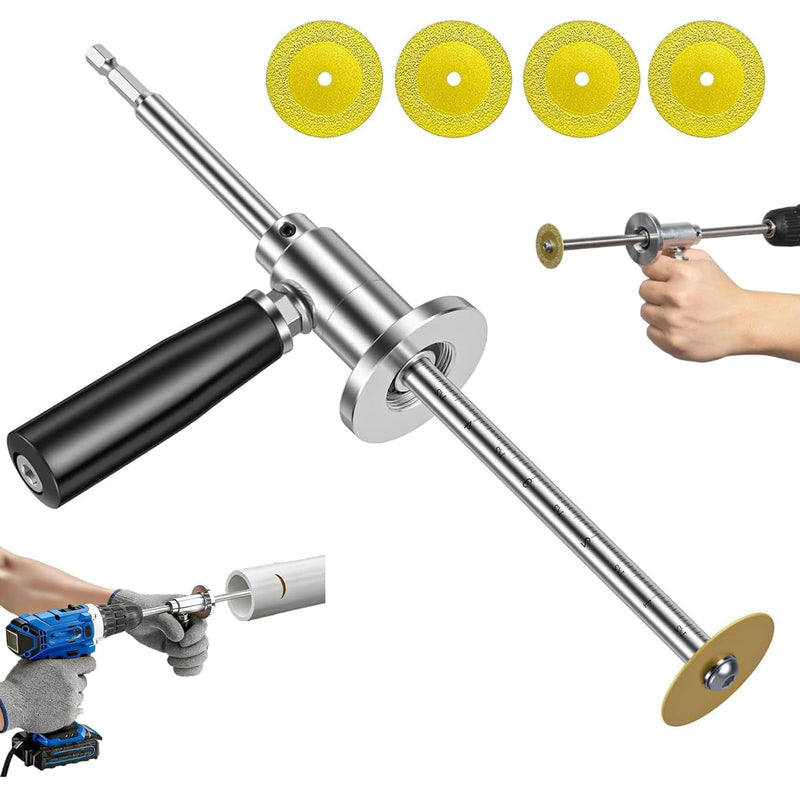 Inside Pipe Cutter for PVC Pipe Cutter, 7 Inch PVC Pipe Cutter Adjustable Cut Depth, with Handle and 4 Diamond Grit Cutting Wheel, 1/4in Hex Shank Fit for Impact Drivers