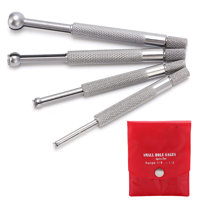 4Pcs Small Hole Gauges Set, 3-13mm Full Ball Bore Gauges, Steel Full Ball Telescopic Gauges with Packing Bag, Ball Type Small Telescopic Gage for Measuring Hole Slit