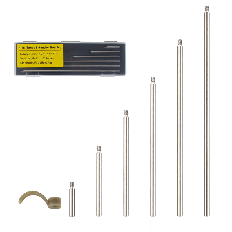 6pcs Dial Digital Indicator Extension Stem Rod Set - 1", 2", 3", 4", 5", 6" Lengths, 4-48 Thread, Combine to 0-21" Total Length (with Spindle Lifting Clip)
