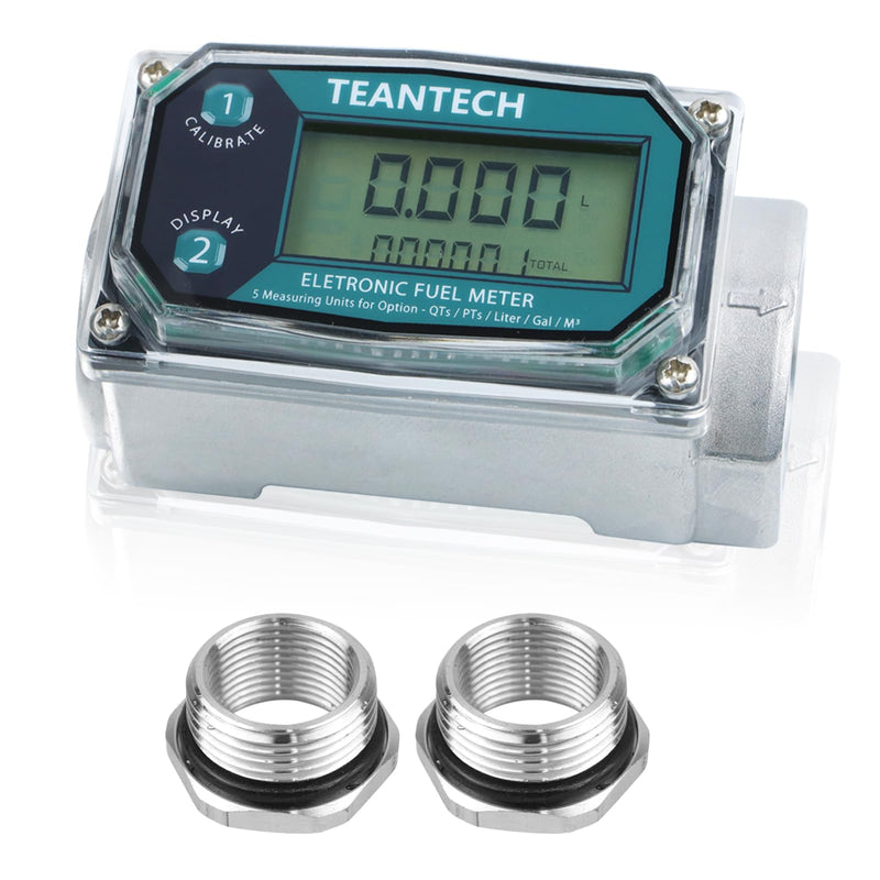 1Pack 1 in Digital Turbine Fuel Flow Meter with 3/4 in Adapters, High Accuracy Diesel Flow Meter with NPT Counter, Digital LCD with 5 Units, Auto Shut Off, for Gasoline/Kerosene/Water 1 inch & 3/4 inch Green