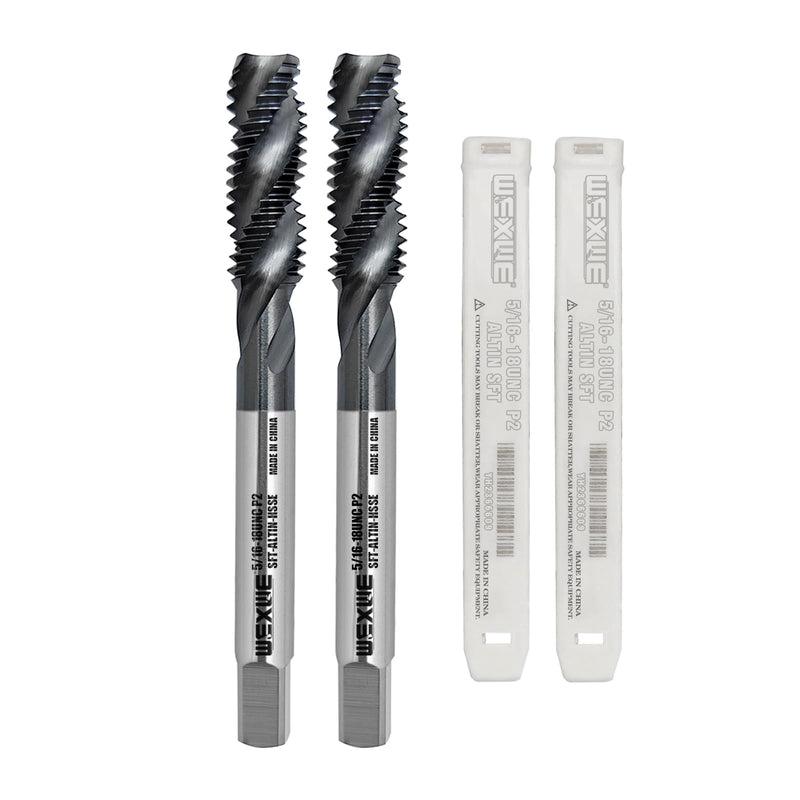 Taps 5/16-18UNC AlTiN Coating Spiral Flute Thread Tap,CNC Machine Threading Tap High Speed Steel Cobalt(HSSCo), Round Shank with Square End, H2 Tolerance (5/16-18UNC 2pcs) ST-5 5/16-18UNC Spiral Flute 2pcs