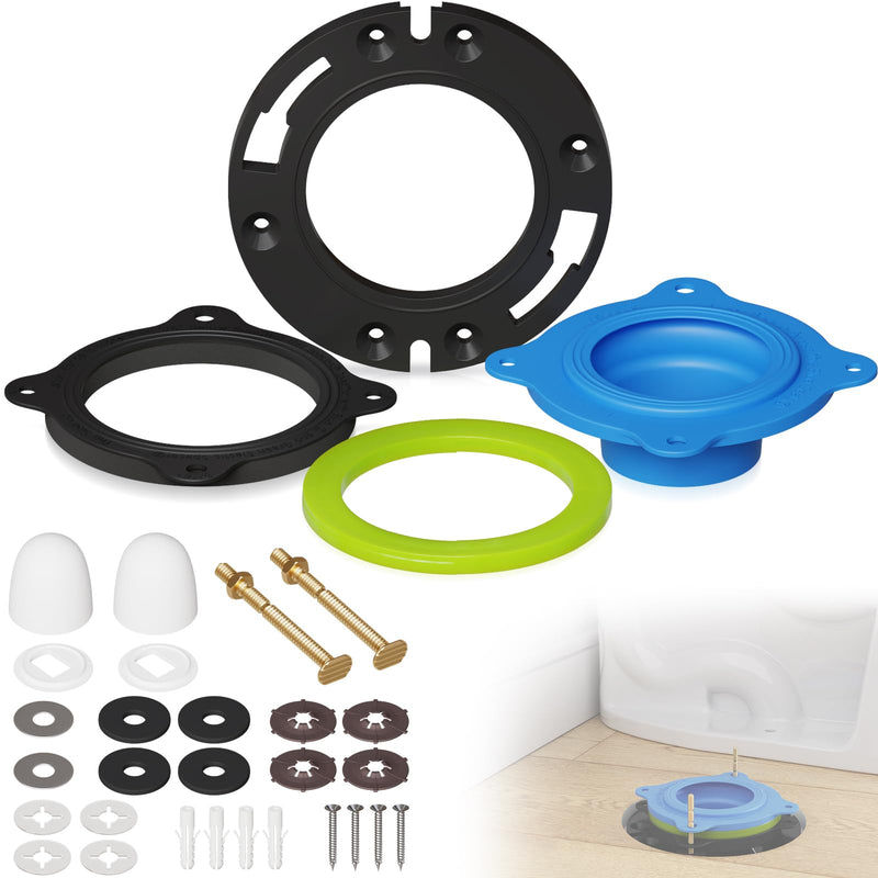 NEEXAN Toilet Wax Ring Replacement Kit with Brass Bolts and Caps, Fits 3-4 | Elastic Wax, Seals Toilet Base, For Standard Bathrooms, Includes Bolt Caps. Blue