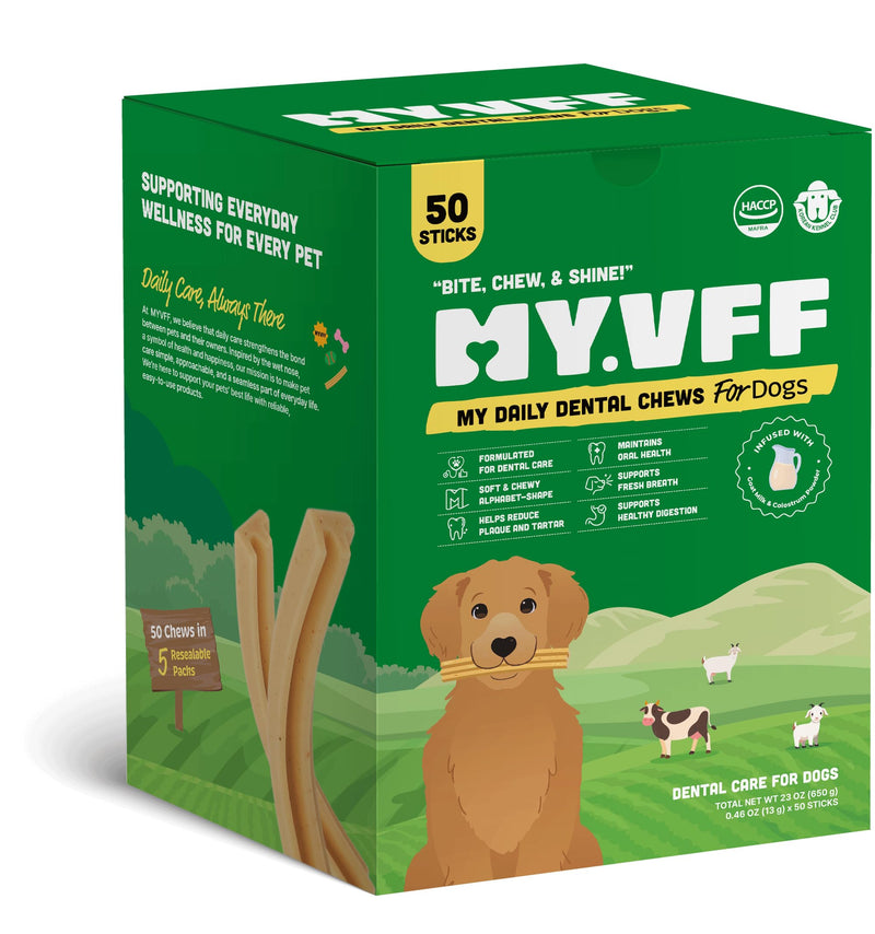 My Daily Dental Chews (50 Count) – Daily Dental & Wellness Treat for Dogs – Fresh Breath, Plaque Control, Gut + Immune Support, Skin & Coat Care – Vet-Formulated, Made in Korea, 13 g per Stick