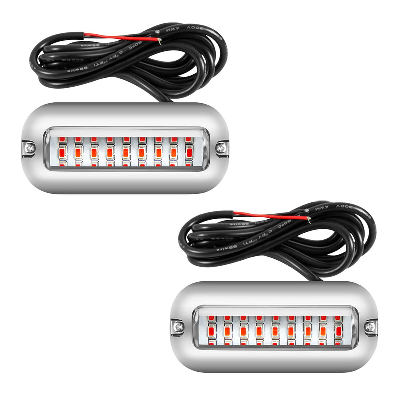 Marine LED Lights, Surface Mount 4 Inch Boat Kayak Fishing Stainless Steel Cabin Deck Courtesy Lights, Waterproof Underwater Transom Stern Anchor Light for Pontoon Yacht Sailboat 12V 24V, 2 Red Beam