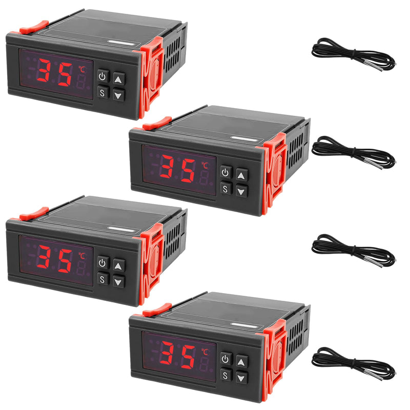 4PCS STC-1000 Digital Temperature Controller Thermostat with NTC Waterproof Sensor Probe – Dual Relay Heating & Cooling Control, ℃/℉ Display, AC 110V–220V 10A for Incubator Fridge 3D Printer Aquarium Grey