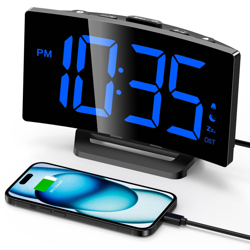 GOLOZA Upgraded Digital Alarm Clock for Bedrooms, Digital Clock with Customizable Night Mode, 5 Levels Brightness+Off, 2 Volume, 3 Alarm Tones, Snooze, USB Charging Port, Power-Off Memory, 12/24H/DST Dark Blue Digit