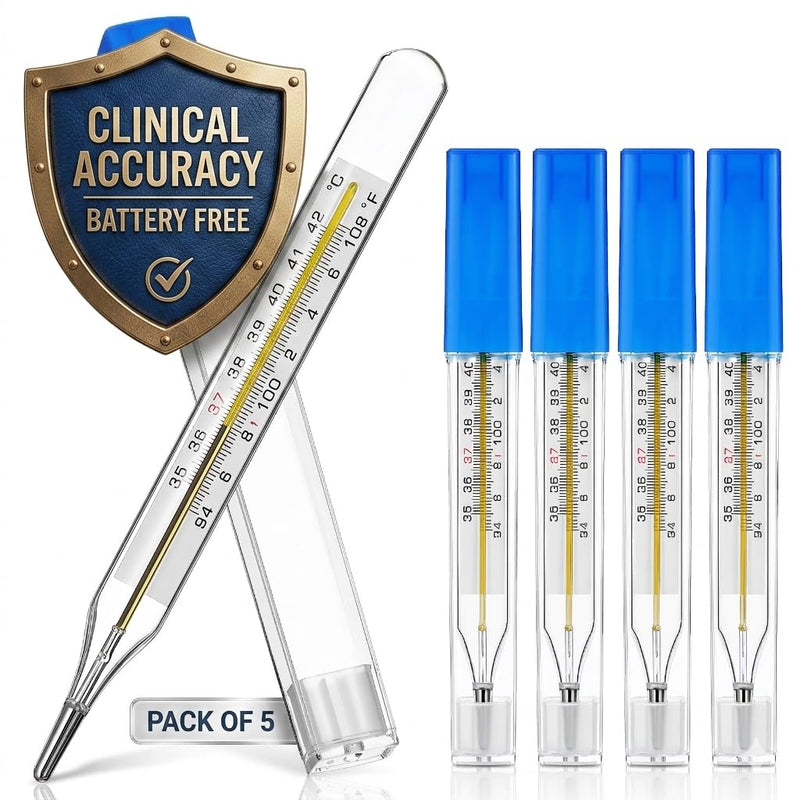 Ciieeo 5Pcs Glass Temperatures Measurement Adult, Temperature Gauge Accurate Temperatures Measurement Testing Tools with Case, Dual Scale Measurement Stick for Oral Underarm Families General Use