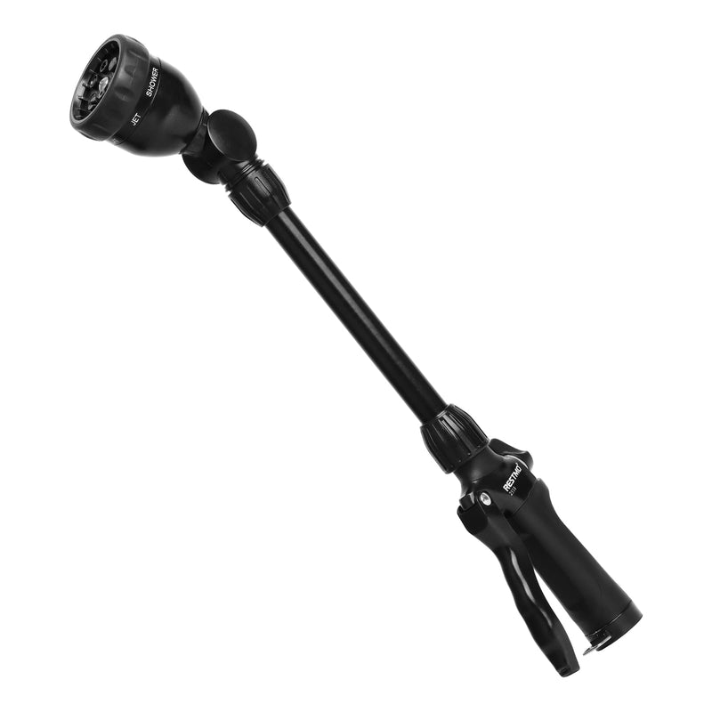 RESTMO Metal Watering Wand, Heavy Duty Garden Hose Wand with 180° Swivel Head, 16'' Hose Nozzle Sprayer with 7 Spray Patterns and Flow Control, for Water Hanging Baskets and Shrubs, Flash Black 16 inch - 180° Swivel