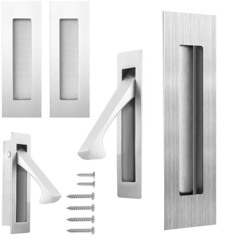 bealy Pocket Door Handles and Edge Pull Matte,Pocket Door Hardware Set, 6Inch Handles Hardware Latch,Recessed Finger Flush Pulls,for Closet,Sliding,Barn Door, 304 Stainless Steel,Brushed Nickel Brushed Nickel 1 Set（2 Recessed Pull Handle +1 Edge Handles）