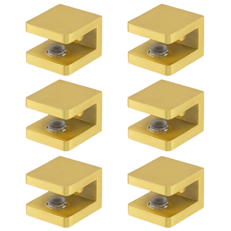 6PCS Glass Shelf Bracket, Shower Bracket | Adjustable Support Clamps, Wall Mount Clamps Clip Support Panel Hardware for 5-8mm Glass Shelves, Gold 6