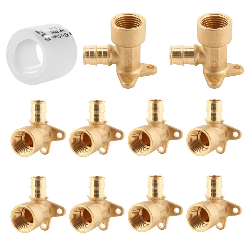 (10-Pack YVSKM) 1/2" PEX-A Expansion × 1/2" Female NPT Brass Drop Ear Elbow, Lead-Free Full Flow Threaded Connection Fitting, ASTM F1960, 90° PEX-A Pipe Connector for Plumbing & Water Supply 1/2 Inch (10Pack) PEX-A FIP Drop-ear Elbow
