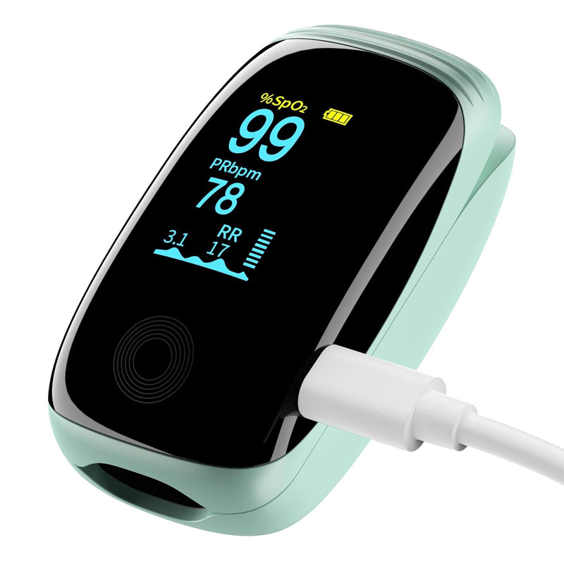 Finger Pulse Oximeter, Fingertip Blood Oxygen Saturation with Pulse Monitor, Oximeter with Lanyard, Pulse Oximeter for Sport and aviation use olny (green)