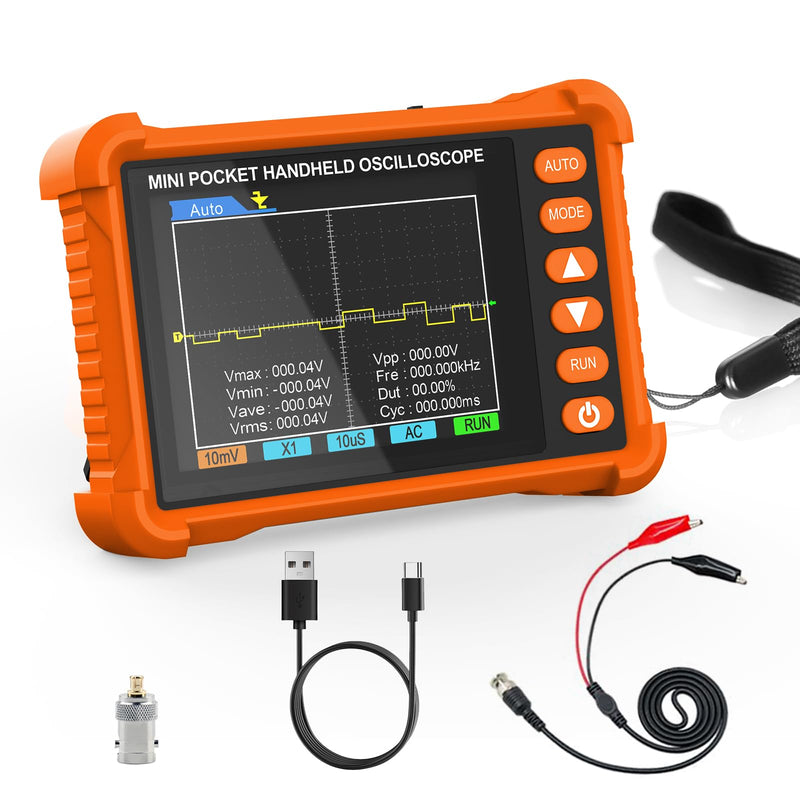 BTMETER Mini Handheld Digital Oscilloscope - 250 kHz Bandwidth, 2.5 MSa/s Sampling, 2.8" LCD, AUTO/Normal/Single Trigger, ±40 V Input (X1), Portable Pocket Scope for Electronics Repair & Education Orange