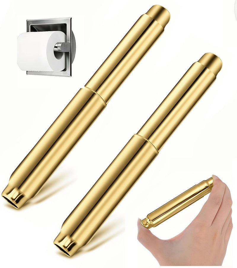 Stainless Steel Toilet Paper Holder Replacement Rod 6.5"–4.33" (165–110 mm), Universal Fit Spring Roller, Quick Press-to-Install (2, Gold) 2