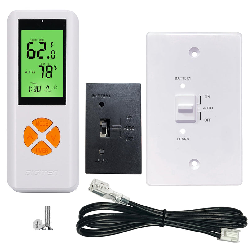 Fireplace Thermostat Remote Control Kit, for Millivolt Gas Valve & Electronic Ignition Systems, 65ft Range, LCD Display, ON/AUTO/Off Modes, Timer & Child Lock Function