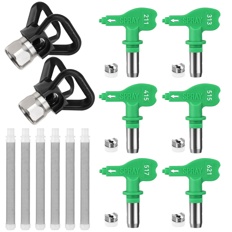 15 Pcs Sprayer Tips Set,7 Pcs High Pressure Reversible Spray Nozzle Tips,2 Pcs Tip Guards with 6 Paint Spray Gun Filter,Compatible with Titan/Wagner 351 Series Spray Tips (517,621,211,313,415,515) 517,621,211,313,415,515