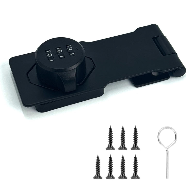 Keyless Combination Lock, Code Zinc Alloy Door Latch, 3-Digit Combination Lock, Twist Knob Hasp Latch Lock, Cabinet Locks with Combination, Easy DIY Installation (Black) Black
