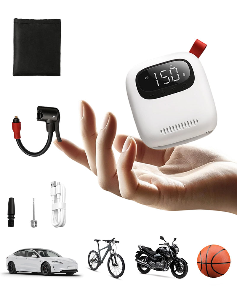 Rechargeable Electric Bike Pump with Gauge, 150PSI Mini Tire Inflator