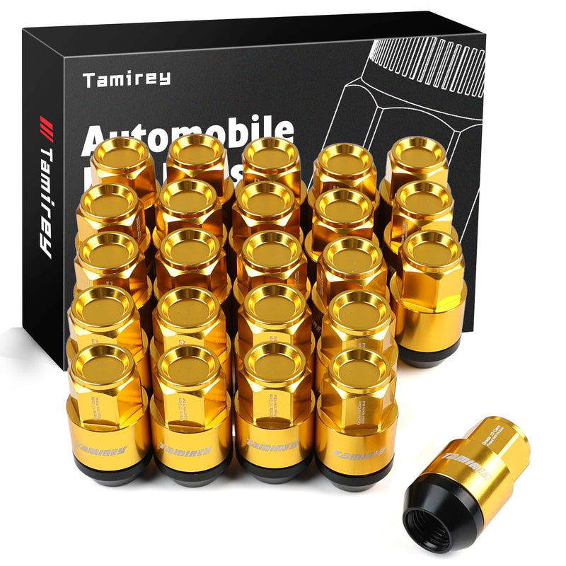 24pcs M14x1.5 Lug Nuts with Forged Aluminum Alloy Material Shell, 24 mm width/42mm Height, Compatible with 2014-2022 Ram 2500 3500, 2003-2016 Ford F250 F350 (Gold) 24PCS Gold