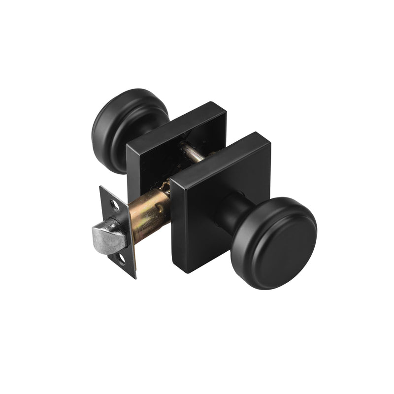 parro Black Door Knobs Interior, Passage Door Knob with Non Locking | Zinc Square Rosette, Door Handles for Hall & Closet 6-Hall