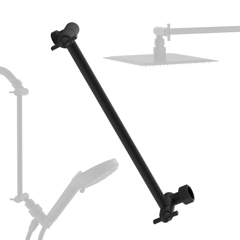 All Metal 11" Black Shower Head Extension Arm, Brass Flexible Shower Head Extender Adjustable Height & Angle, G1/2" Universal Stainless Steel Pipe Extending with Lock Joint for Rain/Fixed Showerhead 11 Inch Matte Black