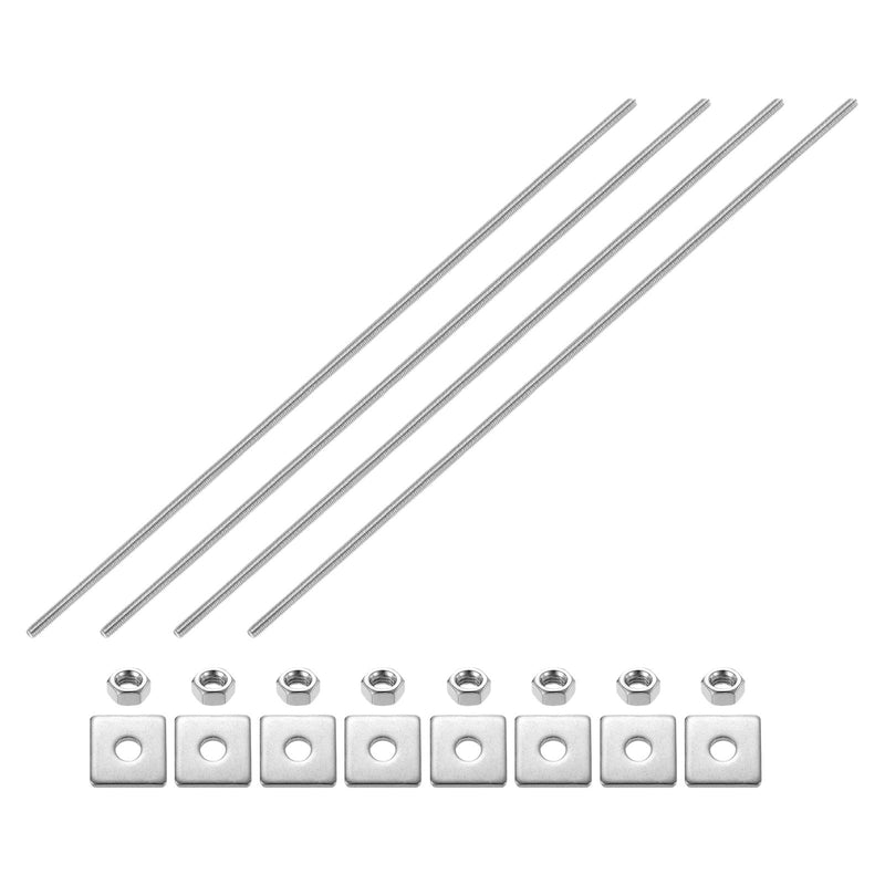 uxcell 4Pcs Fully Threaded Rod, M6-1 Thread Pitch 450mm Length Stainless Steel Right Hand Fully Threaded Studs with Nuts and Washers for Clamps, Hangers and U-Bolts M6 x 450mm 4
