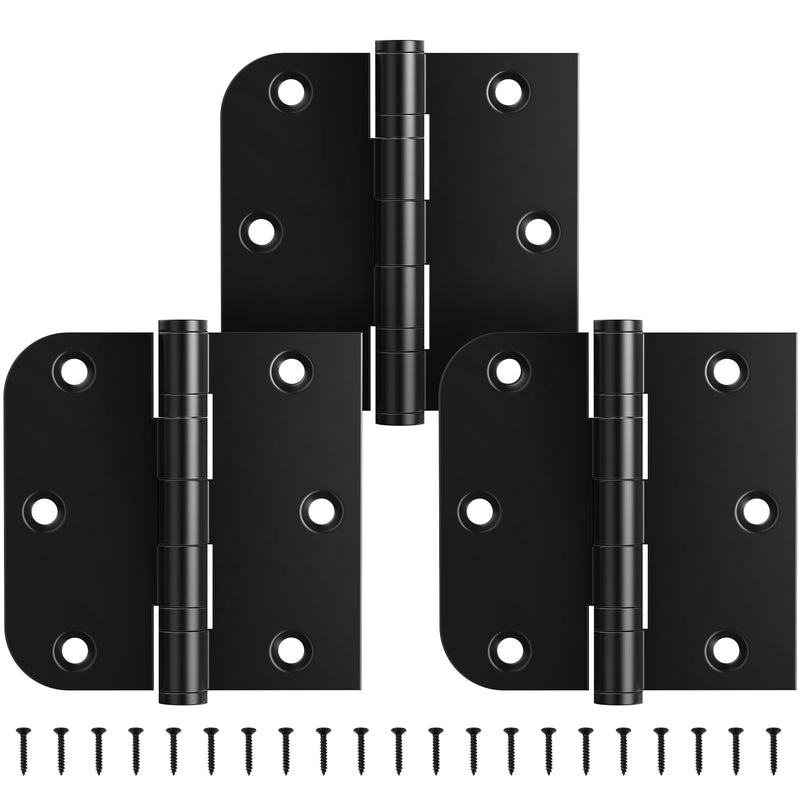 KOLET 3.5 Inch Ball Bearing Door Hinges,Square & 5/8" Radius Corner,3 Pack | Matte Black Exterior Door Hinges Heavy Duty Stainless Steel Hinges Smooth and Quiet Non Removable Pin 3 Pack