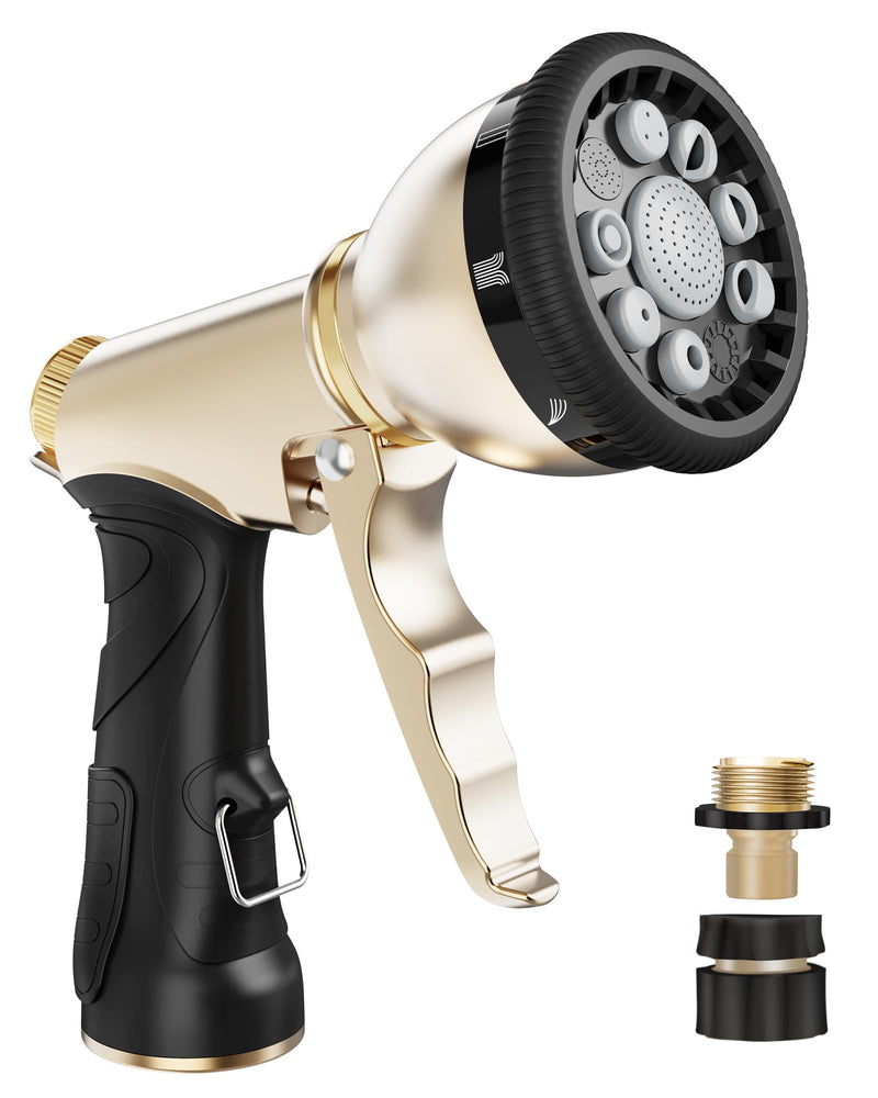 RAINPOINT Garden Hose Nozzle, 9 Spray Patterns Hose Sprayer Nozzle, Heavy Duty Metal Water Hose Nozzle, Adjustable Hand Sprayer, Watering Plants and Lawn, Pet Showering, Gray with connector