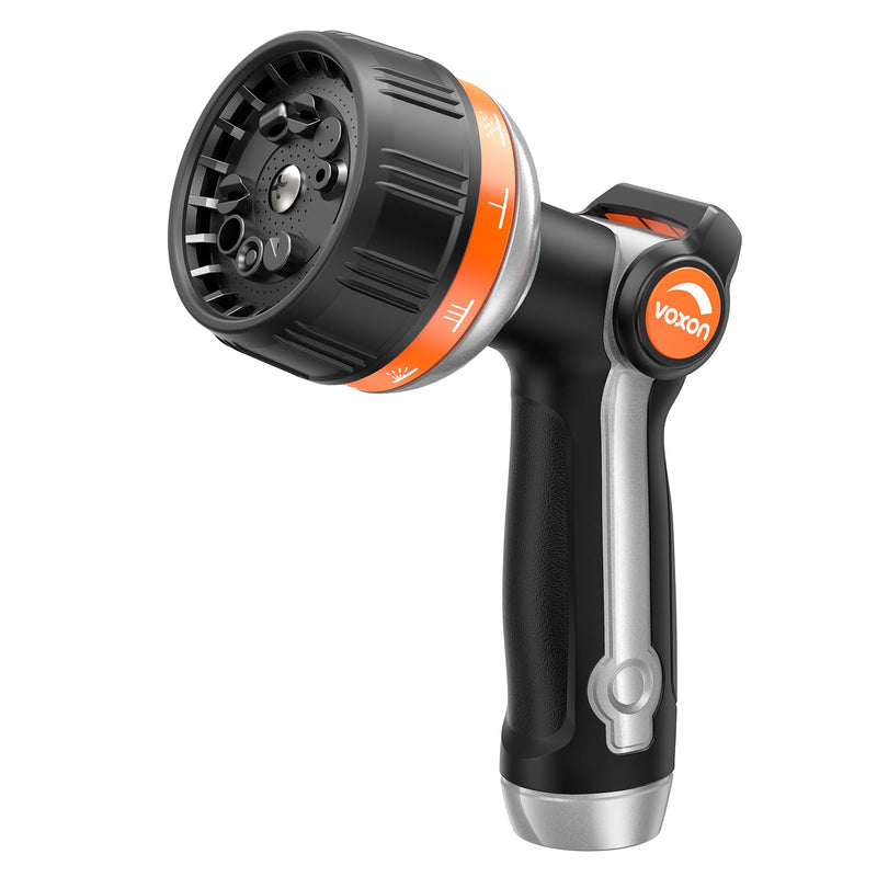 VOXON Hose Nozzle Heavy Duty 10 Spray Patterns - Metal Garden Water Hose Sprayer with Thumb Flow Control | On Off Valve, High Pressure Nozzle Sprayer for Lawn & Plant Watering, Car & Pet Washing With Replacement Seal Gaskets Black