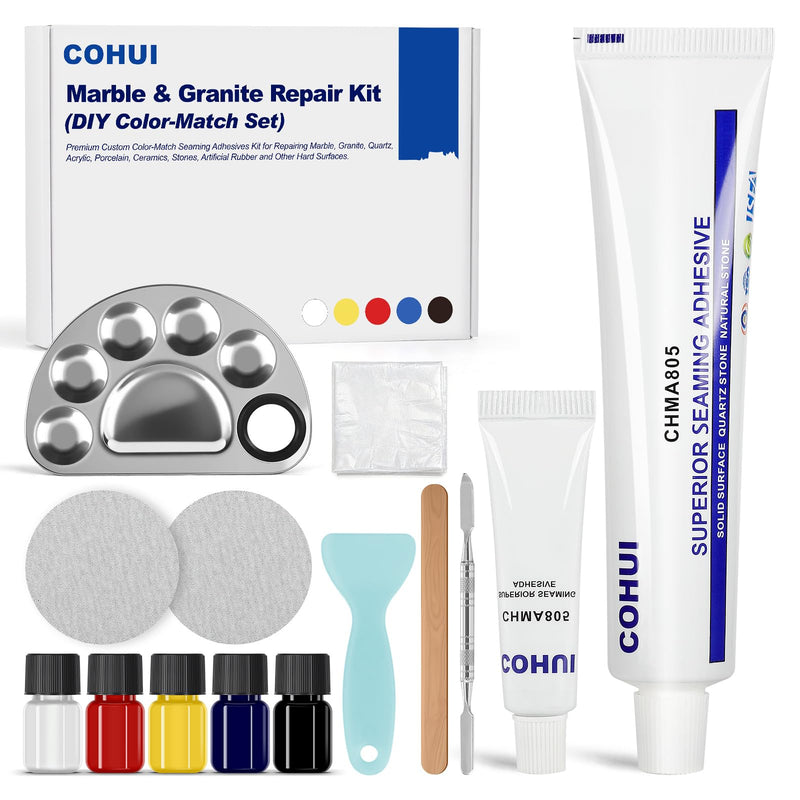 Marble and Granite Repair Kit (DIY Color Match) - 30-Min Quick-Drying Quartz Countertop Repair Kit on Granite Marble Tiles Stone Surfaces - Tile Porcelain Repair Kit for Chips Cracks Scratches Holes Quartz Countertop Repair Kit (DIY Color Match)