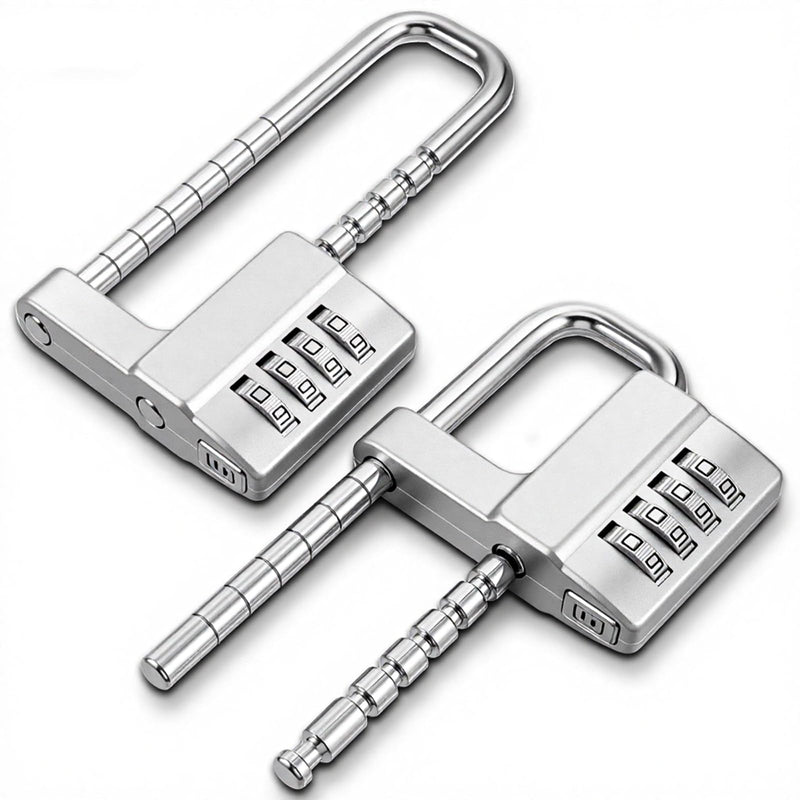 2Pcs 4Digit Combination Cabinet Lock U Shaped Code, Stainless Steel Adjustable Padlock with Code, Waterproof Metal Long Shackle Lock Retractable for Outdoor College Fences Sports Locker Gym