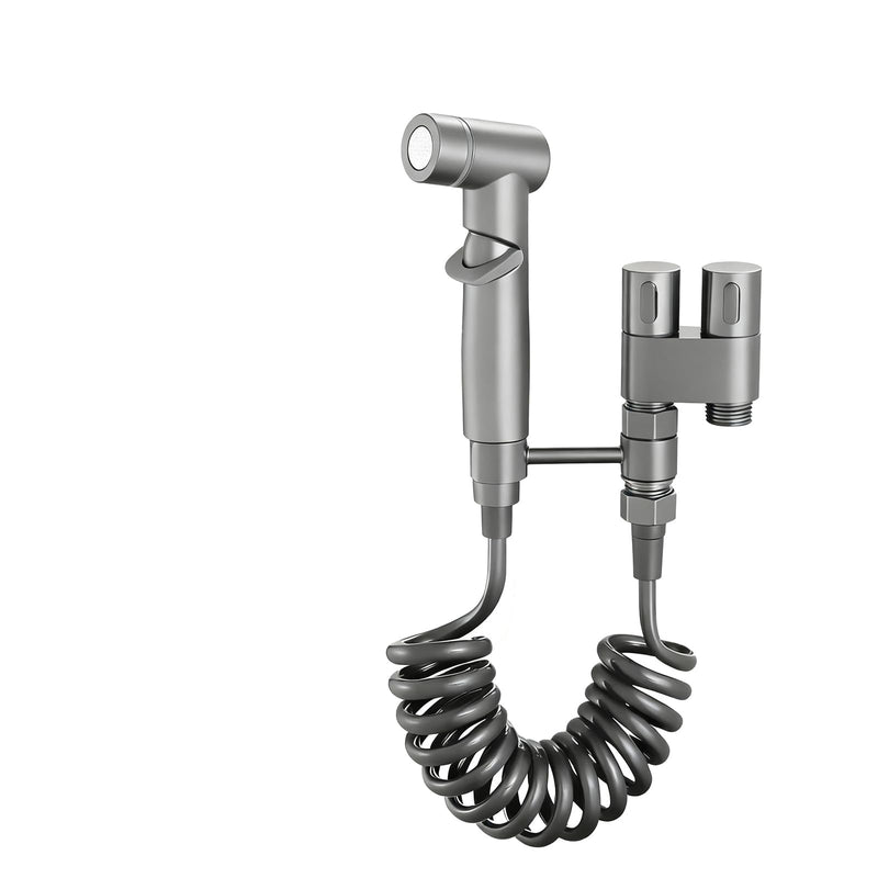 Generic Toilet Faucet Splitter 2-Way Double Faucet Adapter, 1-in-2-Out Dual Control Valve Handheld Bidet Sprayer, Stainless Steel & Brass, Black, Bathroom Accessory（Gray）