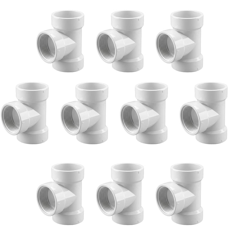 SUPPLYGIANT™ (10 Pack) 4 Inch PVC DWV Flush Cleanout Tee – Hub x Hub x FPT White Drain, Waste & Vent Fitting with Cleanout Access