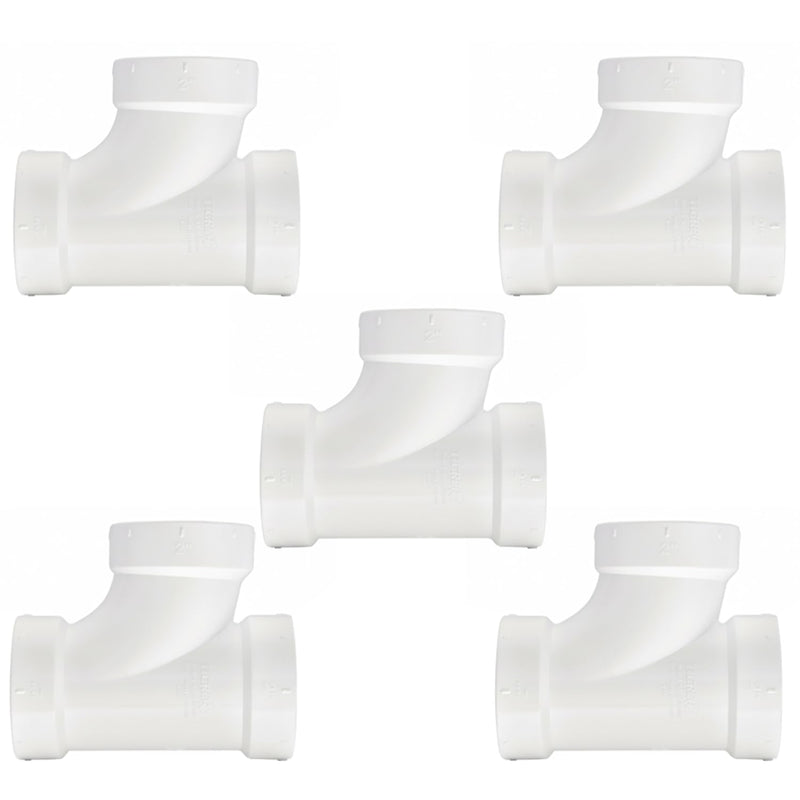 SUPPLYGIANT™ (5 Pack) 4 inch PVC DWV Drain Waste Vent Sanitary Tee Hub – White PVC Drain, Waste & Vent Fitting