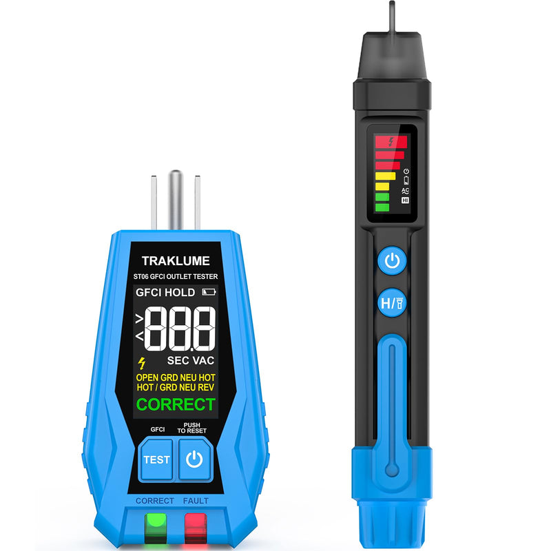 Electrical Test Kit, GFCI Outlet Tester with LCD Display, Non-Contact Voltage Tester Kit with Flashlight, for Wiring Fault Detection, Checking Outlets, and Voltage Testing