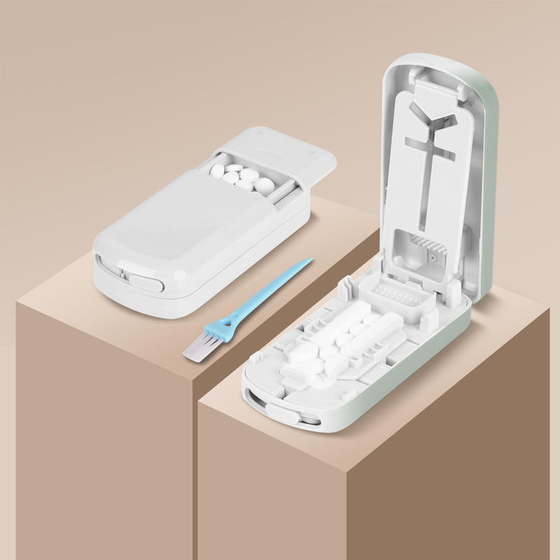 Multi-Functional Professional Pill Cutter and Crusher for Small and Tiny Pills, 1/2,1/3 and 1/4 Portable and Adjustable Tablet Splitter,Cut Multiple Tablets with Storage Space (White) White