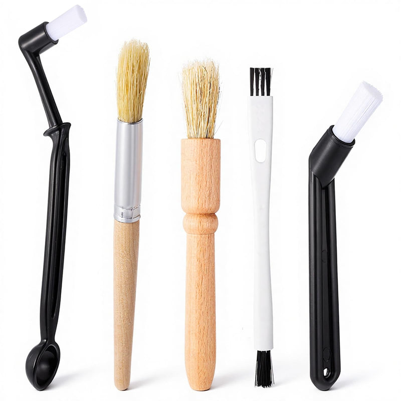 5 PCS Espresso Cleaning Brush Set, Professional Coffee Grinder Brush Wooden Espresso Machine Cleaning Brushes Natural Bristle Coffee Brushes for Coffees Machine Dust Removal Group Head Tools