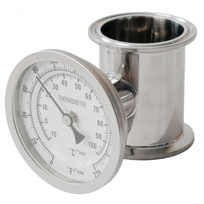 2" Tri Clamp Spool with 1/2 inch FNPT Port SS304 (With Thermometer) 2 inch Tri Clamp With Thermometer