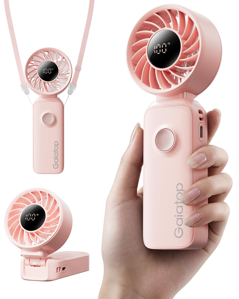 Gaiatop Portable Handheld Fan, Quiet 3 IN 1 Neck/Desk/Hand Fan Pink