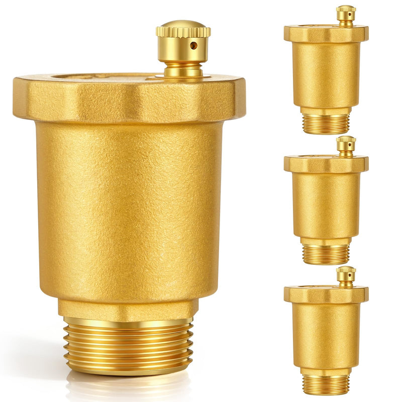 4 Pack Brass Automatic Float Valve 3/4" Male NPT Thread Air Release Bleeder Vent Valve Automatic Diaphragm Pipe Fitting Connector Adapter for Hot Water Radiator Boiler Heat HVAC Exhaust System