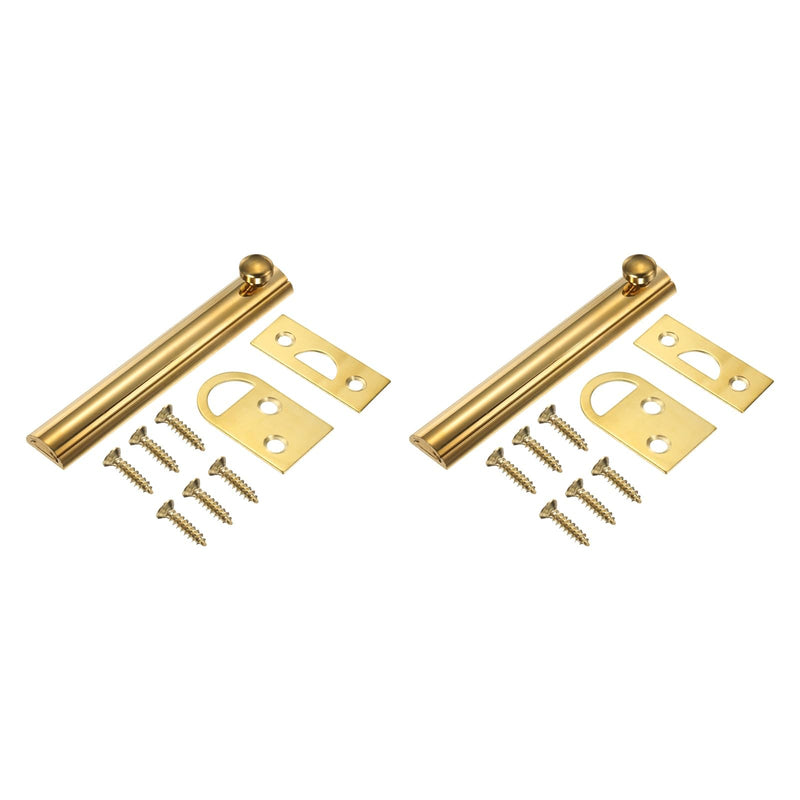 uxcell 2Pcs 4" Solid Brass Surface Bolt, Concealed Security Slide Latch Door Lock with Screws, Polished French Door Lock for Closet Cabinet Recessed Doors, Brass Tone 4 Inch 2