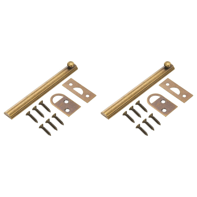 uxcell 2Pcs 6" Solid Brass Surface Bolt, Concealed Security Slide Latch Door Lock with Screws, Polished French Door Lock for Closet Cabinet Recessed Doors, Bronze 6 Inch 2