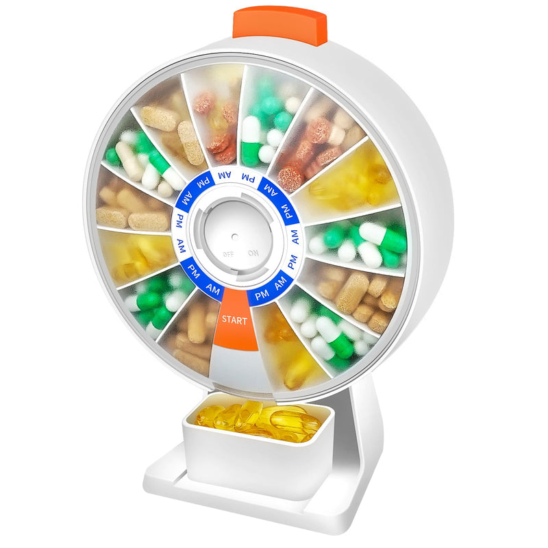 Cruxer Large Pill Organizer 7 Day 2 Times a Day & 14 Day Pill Dispenser, Arthritis Friendly Push-Button Design with Labels, Wall-Mounted & Standing Use, Weekly Pill Box for Vitamins & Medications