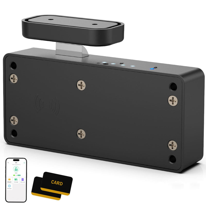 Bestkid Cabinet Lock RFID Card NFC Hidden Drawer Lock for Kitchen Pantry Furniture Smart Cupboard Door with Bluetooth APP Child Safety No Drilling Required Black Hidden Design(1 x 2.2 x 4.7'')-Black