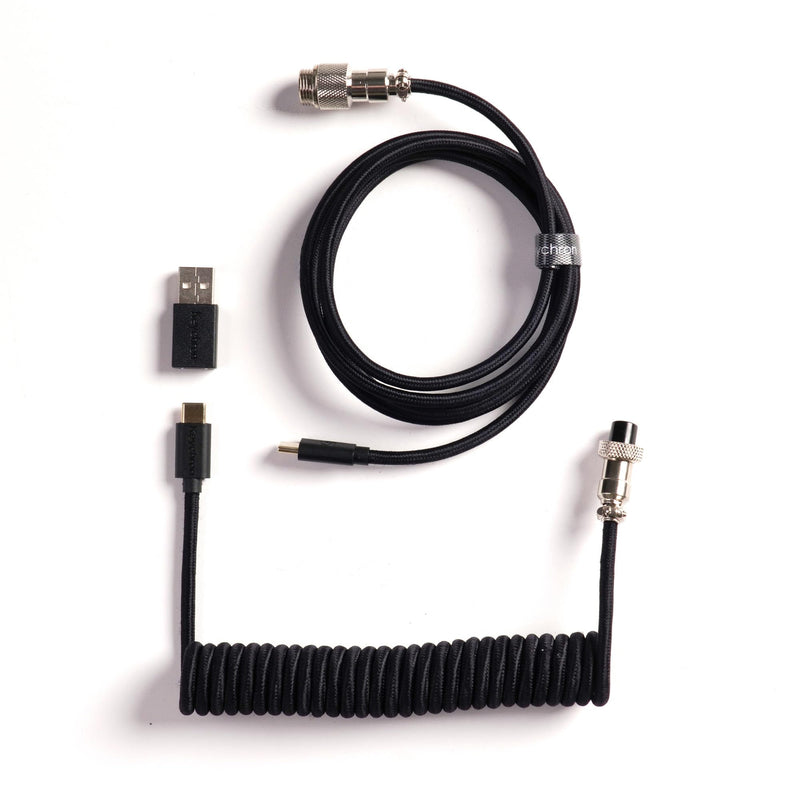 Keychron Custom Coiled USB-C Cable with 5-Pin (GX12) Detachable Aviator Connector, USB-A Adapter, Braided Durable Cable for 8KHz Mechanical Keyboards, 176 cm / 5.77 ft, Charging & Data Transfer, Black
