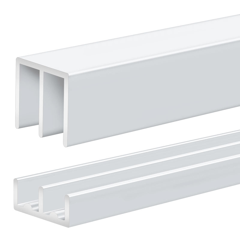 Landical 1 Set 4 ft White Aluminum Sliding Door Track Set for 1/4" Panels, Top and Bottom Closet Door Metal Track for Cabinet, Showcase, Glass or Wood Sliding Doors