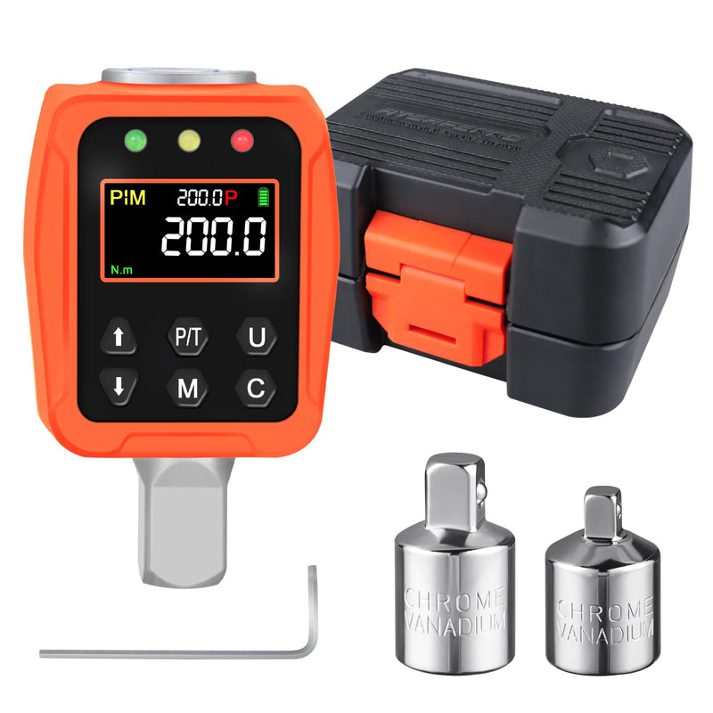 ATsafepro Digital Torque Adapter – 7-147 Ft-Lb, Converts Any 1/2" Ratchet Tool to Torque Wrench, 3/8" & 1/4" Adapters, ±2% Accuracy, Buzzer & LED Alerts, for Motorcycles, Bike & Versatile DIY Use 1/2-Inch 7-147 Ft-Lb