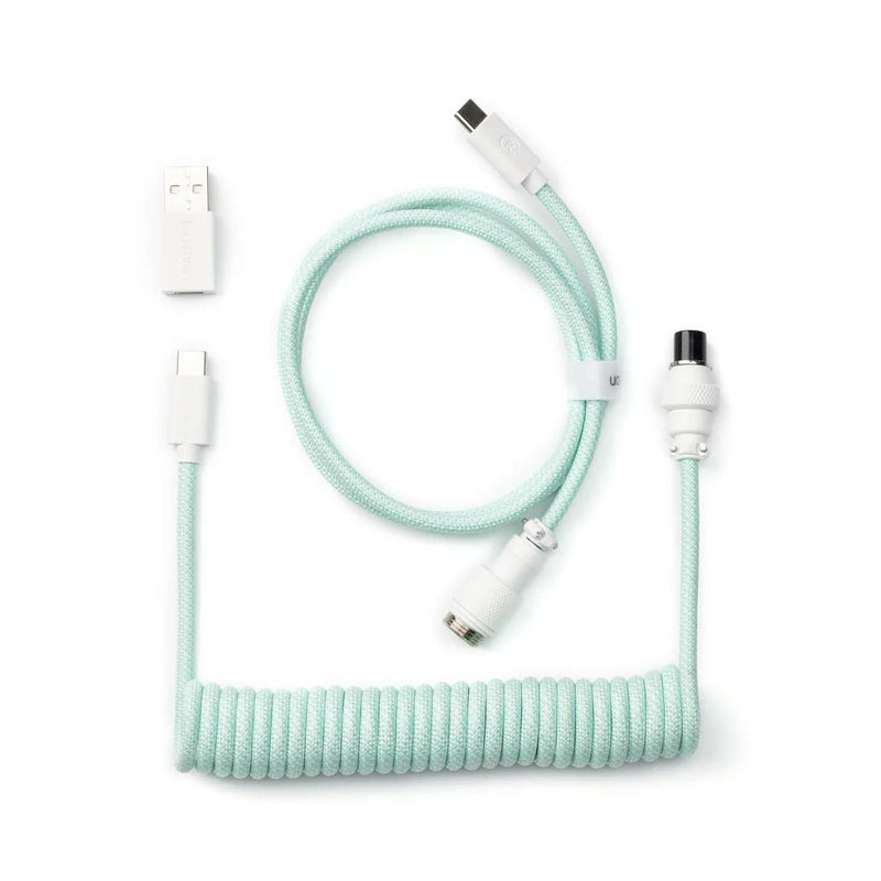 Keychron 8KHz Coiled USB-C Cable for Mechanical Keyboards, GX12 5-Pin Detachable Aviator Connector, USB-A Adapter, 176 cm / 5.77 ft Braided Cable, Charging & Data Transfer, Mint Straight Connector
