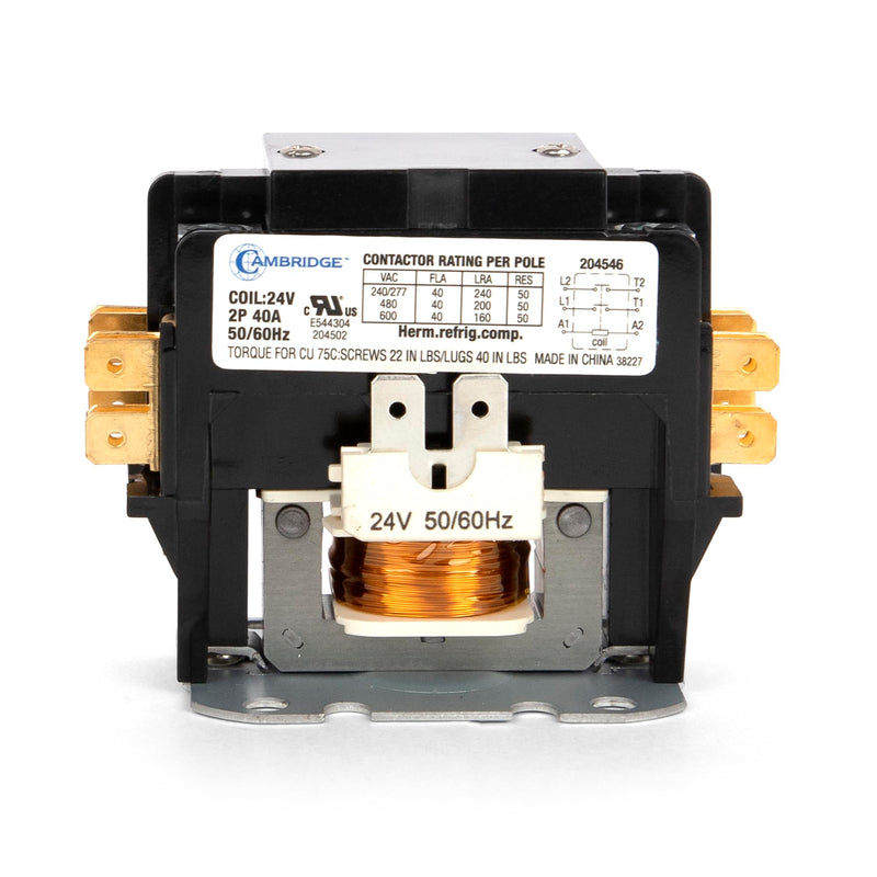 Cambridge 2-Pole 40A 24V AC Coil Definite Purpose Contactor for Air Conditioner Condenser Compressor Motor
