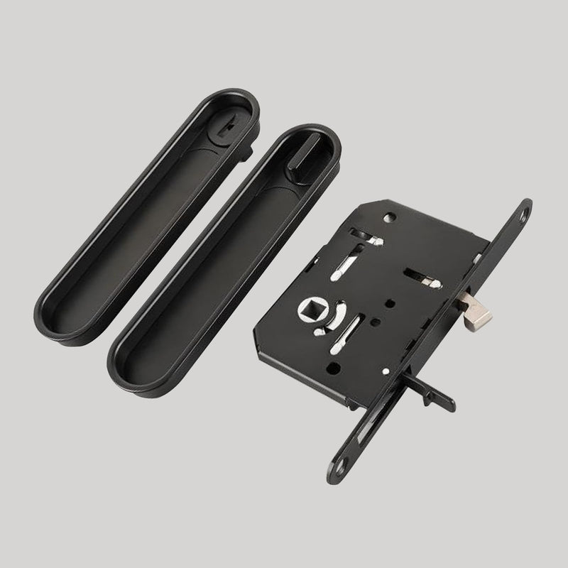 Pocket Door Lock and Pull Recessed Sliding Door Handle 6 Inch Invisible Door Lock Hidden Edge Pull No Key for Doors for Bedroom Kitchen (Black, for 1.38"-1.77" Door)